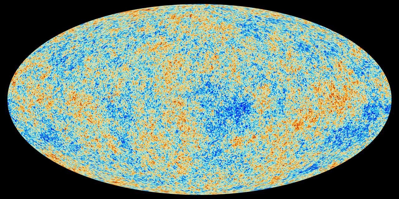 Mapa oval colorido da luz mais antiga do Universo, feito com dados do satélite Planck