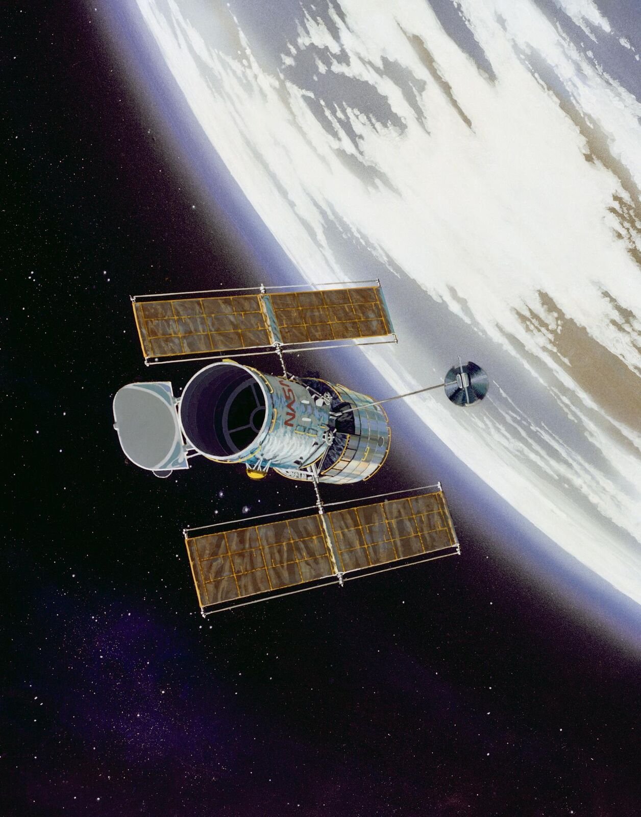 Ilustração do Telescópio Espacial Hubble em órbita da Terra